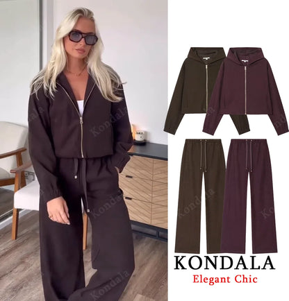 KONDALA Piloten-Jacken-Set Damen – Hoodie Jacke & Hose mit Kordelzug Herbst/Frühling