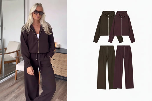 KONDALA Piloten-Jacken-Set Damen – Hoodie Jacke & Hose mit Kordelzug Herbst/Frühling