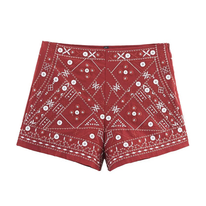 Elegantes Stickerei-Set Damen – Ärmelloser Blazer & Wide-Leg Shorts
