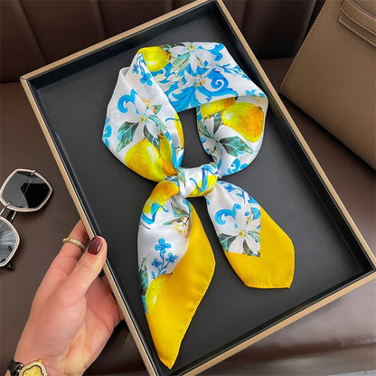Luxuriöses Satin-Seidentuch Damen – Quadratisches Markentuch mit Blumenmuster