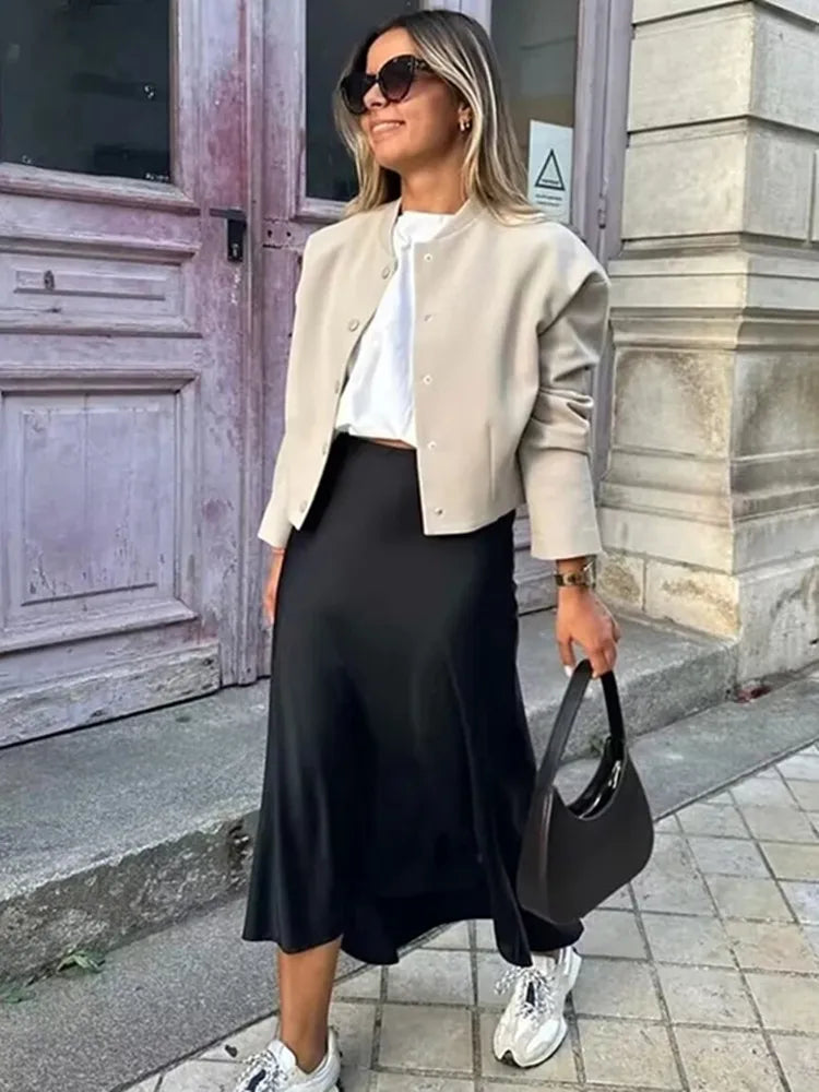 Satin Midi-Rock Damen – High-Waist Eleganter Sommerrock in vielen Farben