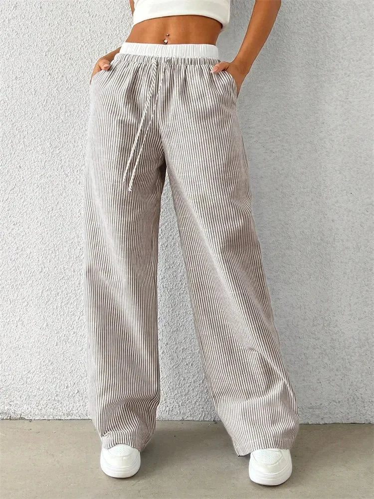 Gestreifte Wide-Leg Hose Damen – Y2K Casual Streetwear Herbst/Winter