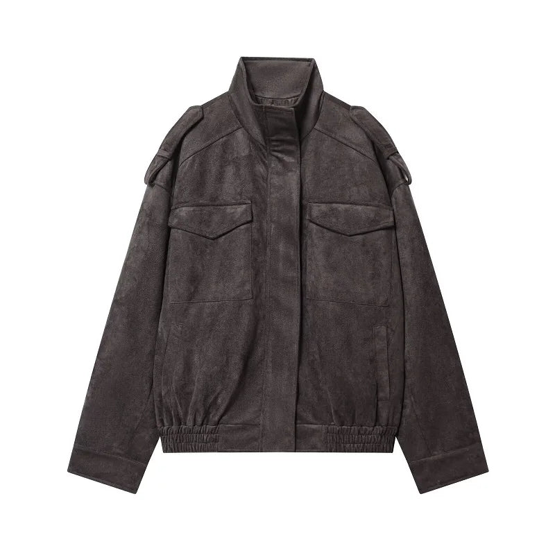 Veloursleder-Bomberjacke Oversize - JWANOFFIZIELL
