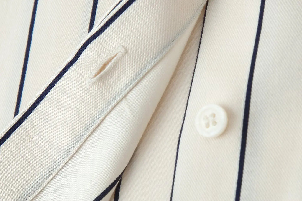 Beige Streifen-Set Puffärmel-Hemd & Hose - JWANOFFIZIELL
