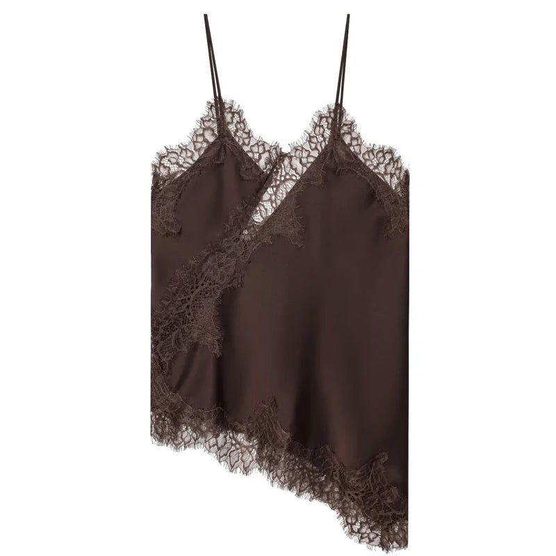 Damen Asymmetrisches Spitzen Camisole Top Off-Shoulder Y2K