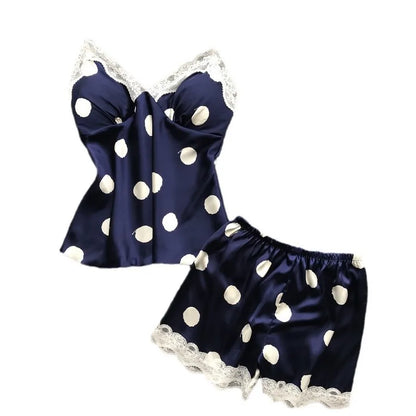 Damen Polka Dot Satin Cami Shorts Set mit Polsterung