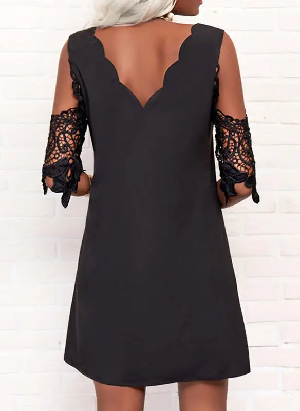 Damen Spitzenkleid mit Halbarm und weitem Saum