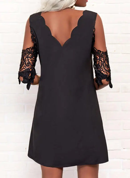 Damen Spitzenkleid mit Halbarm und weitem Saum