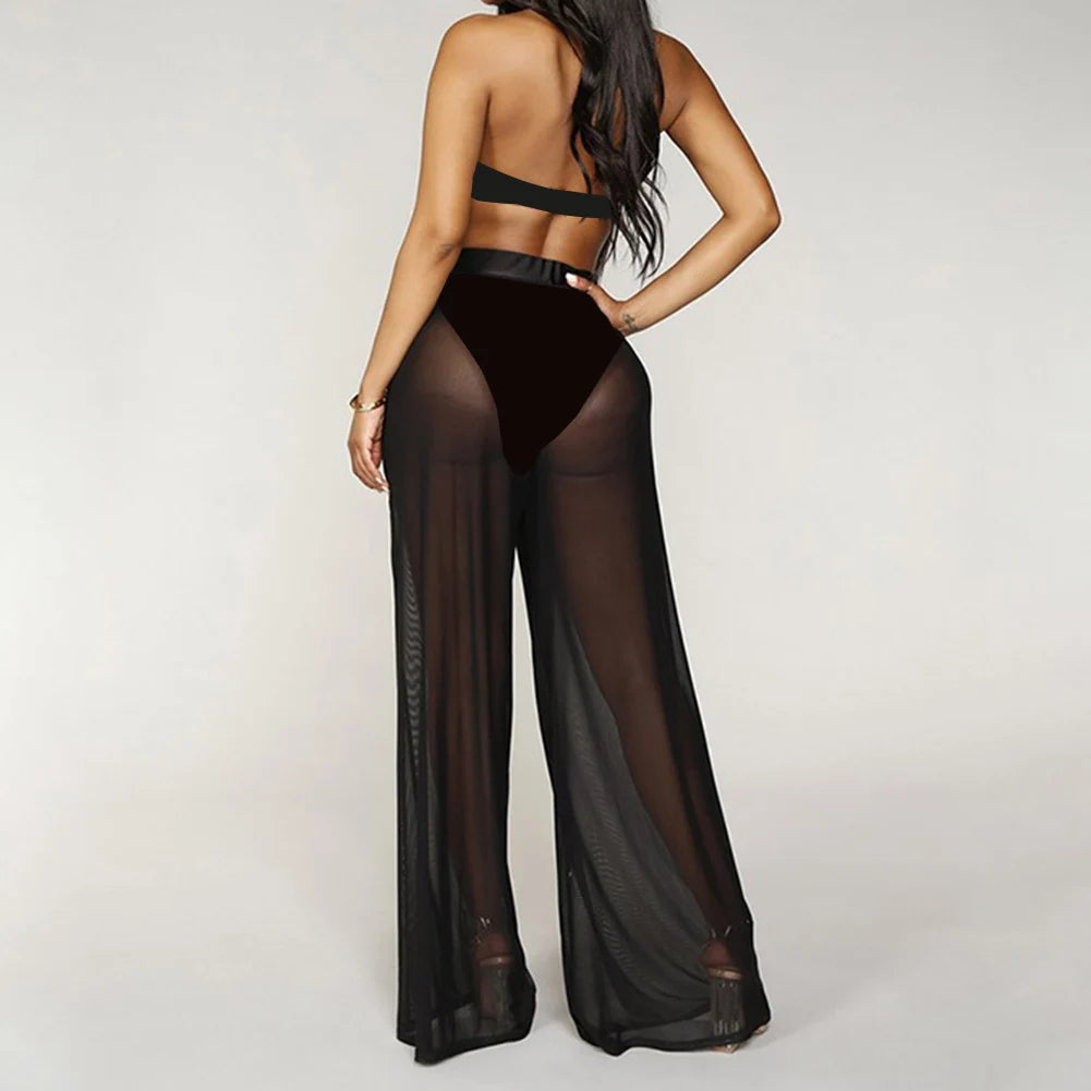 Transparente Mesh-Strandhose Damen – High-Waist Loose Fit Beach Cover-Up Sommer