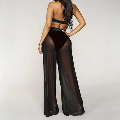 Transparente Mesh-Strandhose Damen – High-Waist Loose Fit Beach Cover-Up Sommer