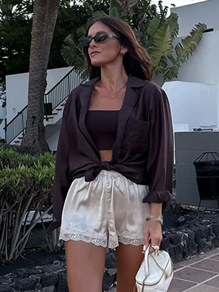 Bestickte Transparente Bluse mit Reverskragen - JWANOFFIZIELL