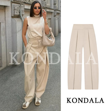 Elegante Balloon-Hose mit Hohem Bund – Plissierter Wide-Leg Schnitt
