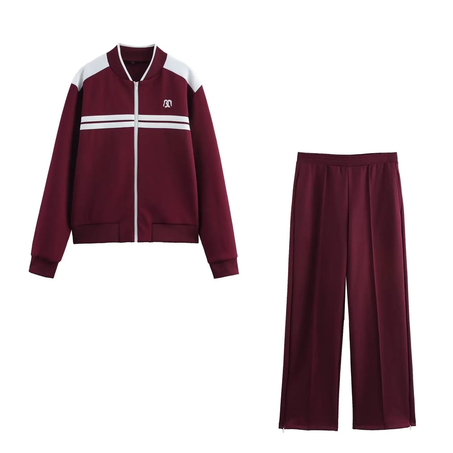 Vintage Damen Jacken-Set – Stehkragen Reißverschluss-Jacke & Elastische Hose Herbst/Frühling
