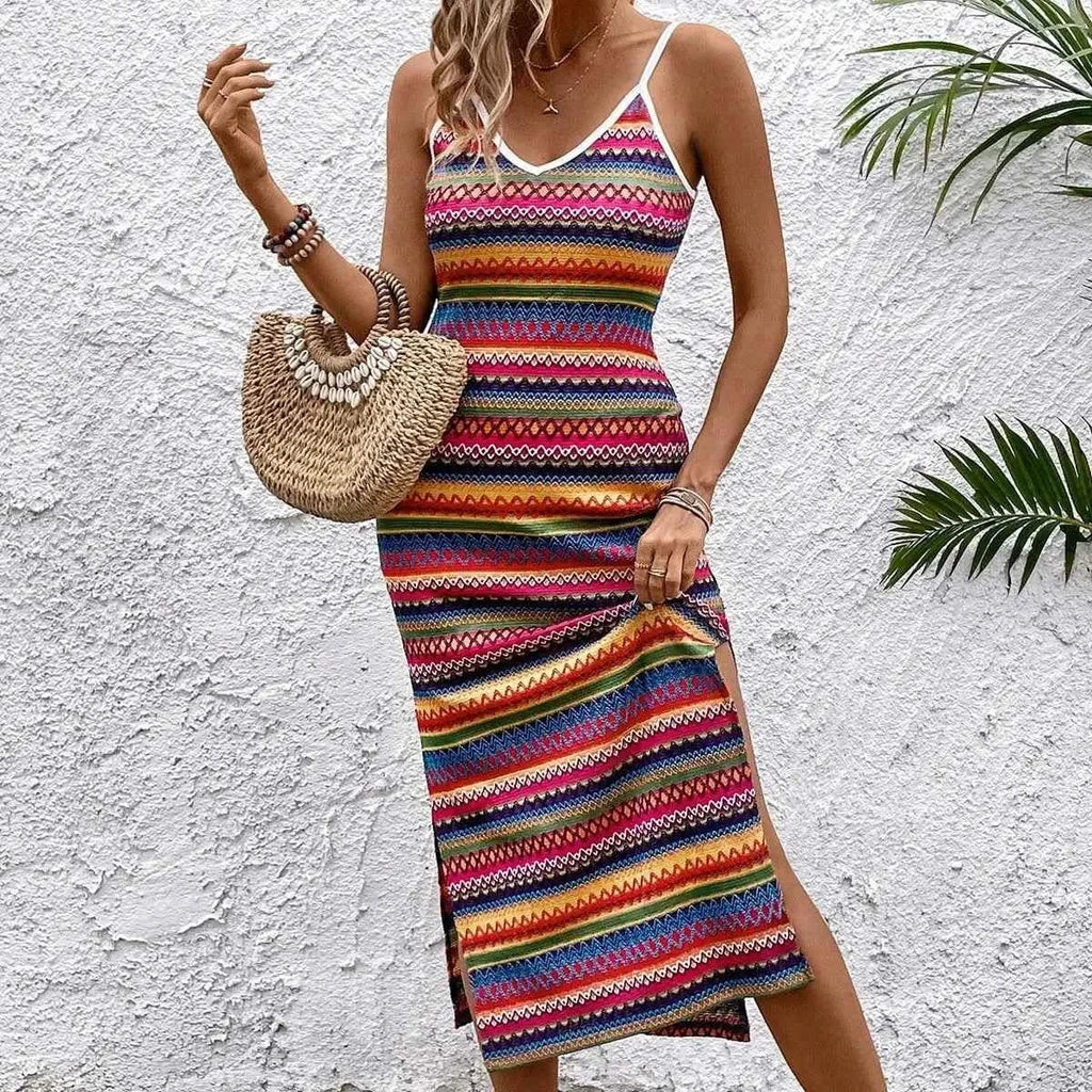 Boho Strick Maxi Kleid Mehrfarbig - JWANOFFIZIELL