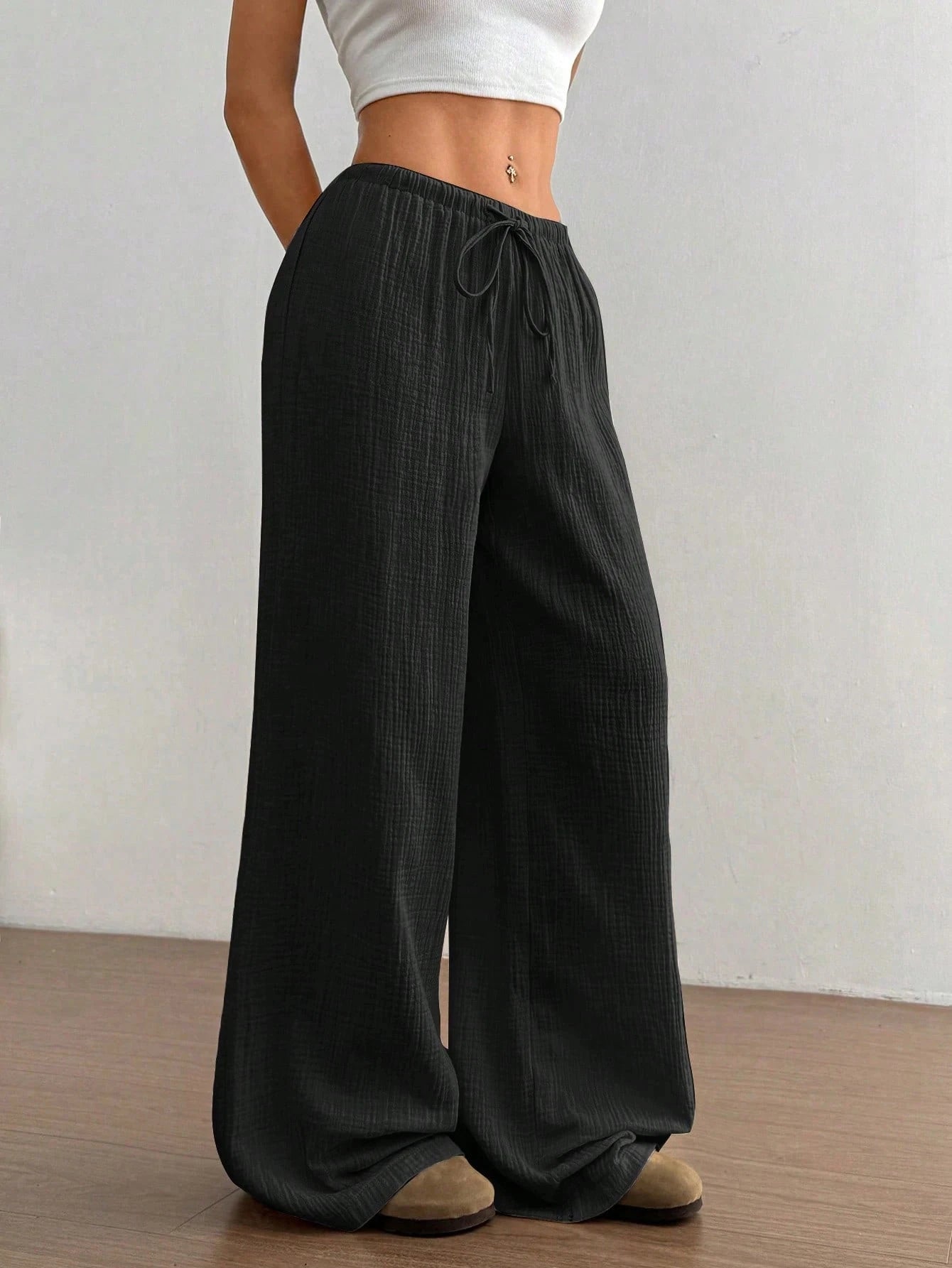 Lässige Straight-Leg Hose Damen – Kordelzug Elastischer Bund Streetwear