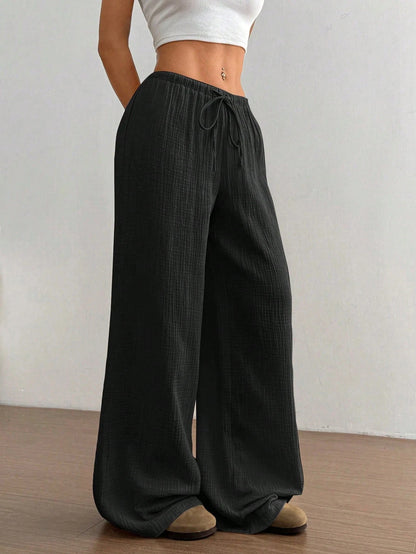Lässige Straight-Leg Hose Damen – Kordelzug Elastischer Bund Streetwear