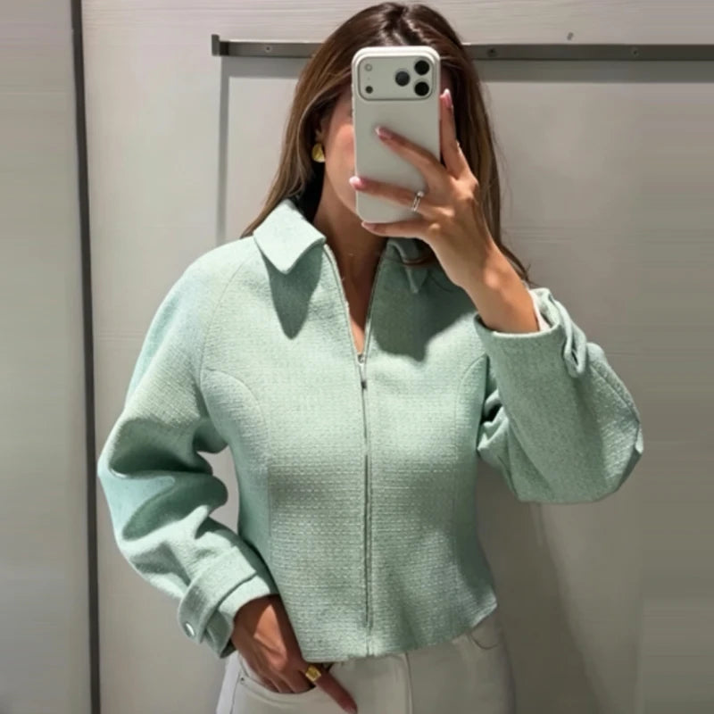 Cropped Tweed-Jacke Mint - JWANOFFIZIELL