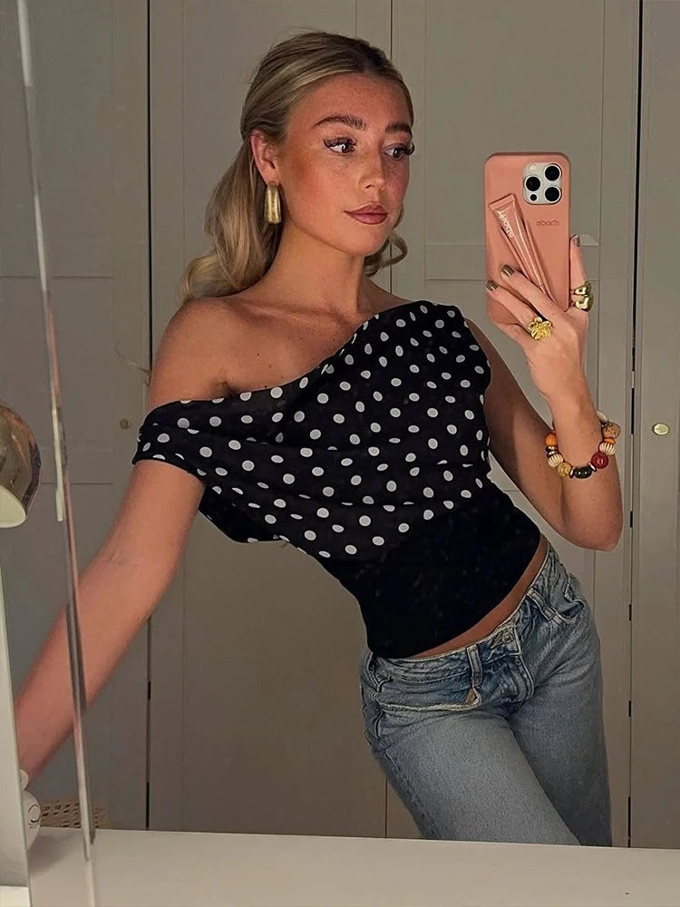 Damen Print Crop Tank Top Asymmetrisch Streetwear