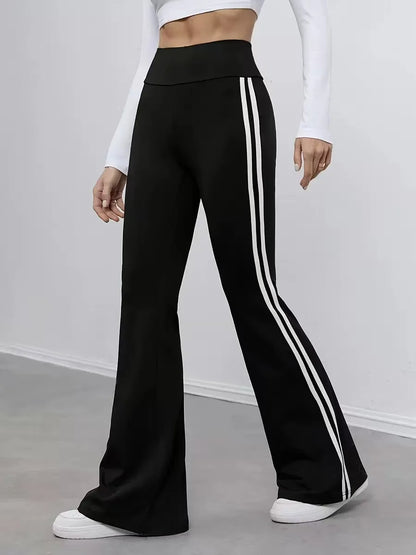 High-Waist-Hose Damen Schwarz – Weißer Seitenstreifen Slim Fit Sporty-Chic
