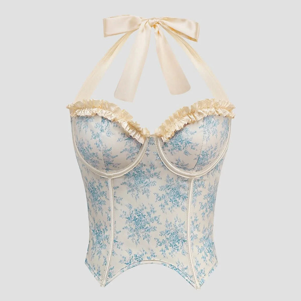 Florales Korsett Top in Blau - JWANOFFIZIELL