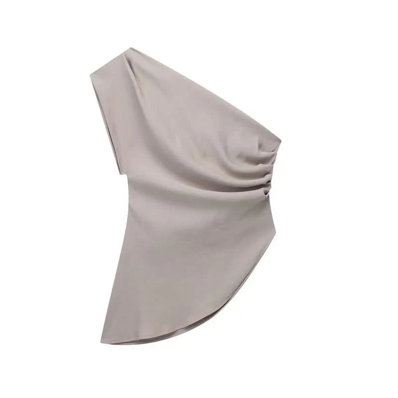 Asymmetrisches Off-Shoulder Top in Khaki - JWANOFFIZIELL