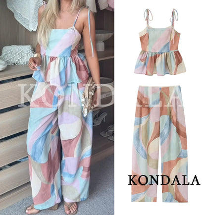 Buntes Print-Set – Ärmelloses Cami-Top & Weite Hose für den Sommer