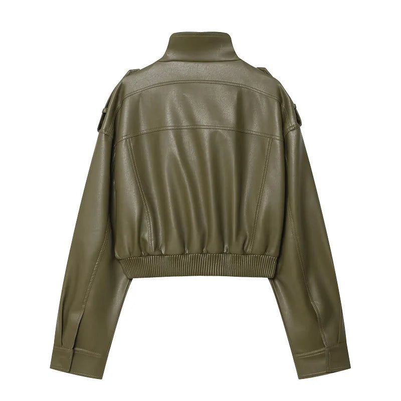 Kunstleder-Bomberjacke Cropped - JWANOFFIZIELL