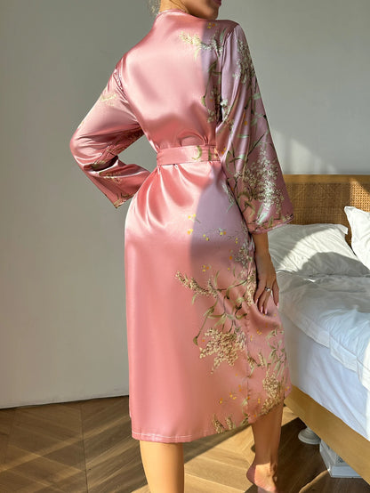 Damen Satin-Morgenmantel Bedruckt Elegant Vier Jahreszeiten