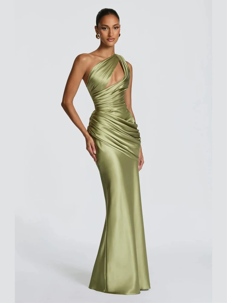 Drapiertes Satin-Maxikleid One-Shoulder - JWANOFFIZIELL