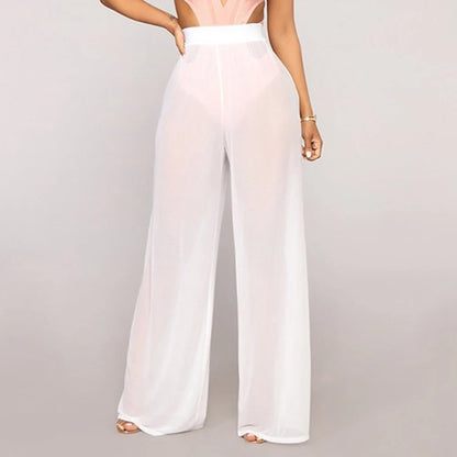 Transparente Mesh-Strandhose Damen – High-Waist Loose Fit Beach Cover-Up Sommer