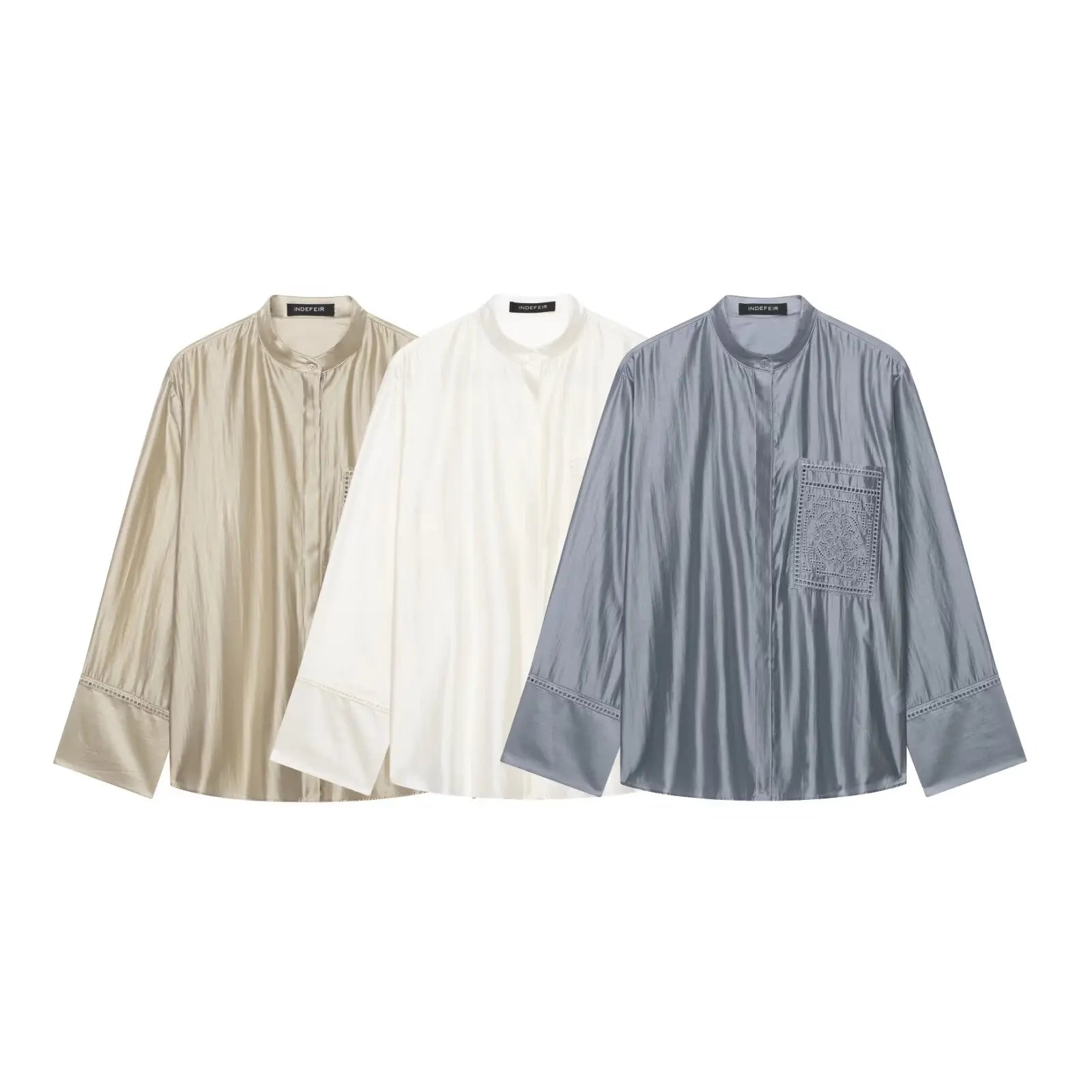 Bestickte Satin-Bluse mit Stehkragen - JWANOFFIZIELL