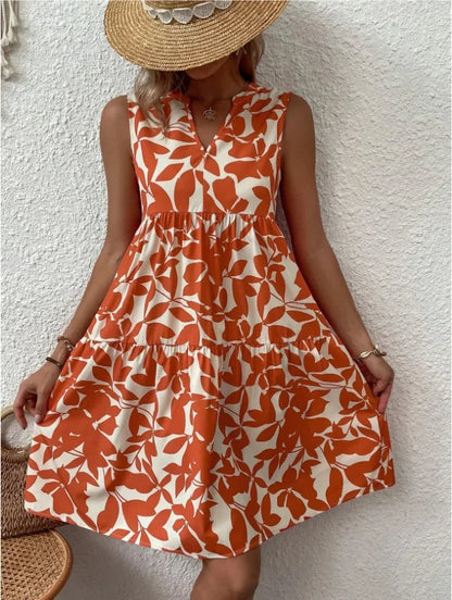 Damen Boho-Kleid mit Print, ärmellos, V-Ausschnitt
