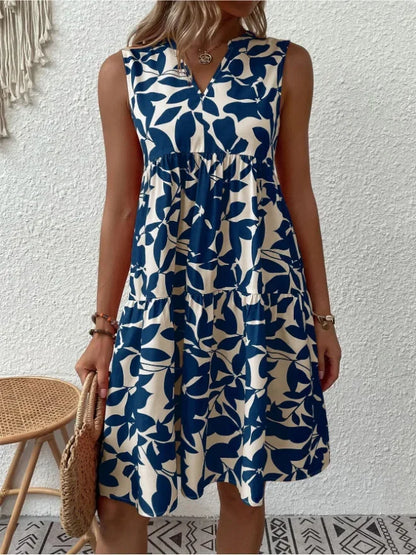 Damen Boho-Kleid mit Print, ärmellos, V-Ausschnitt