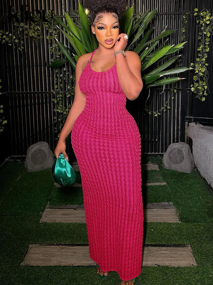Gerafftes Maxi-Kleid Damen – Spaghetti-Träger Bandage Rückenfrei Bodycon