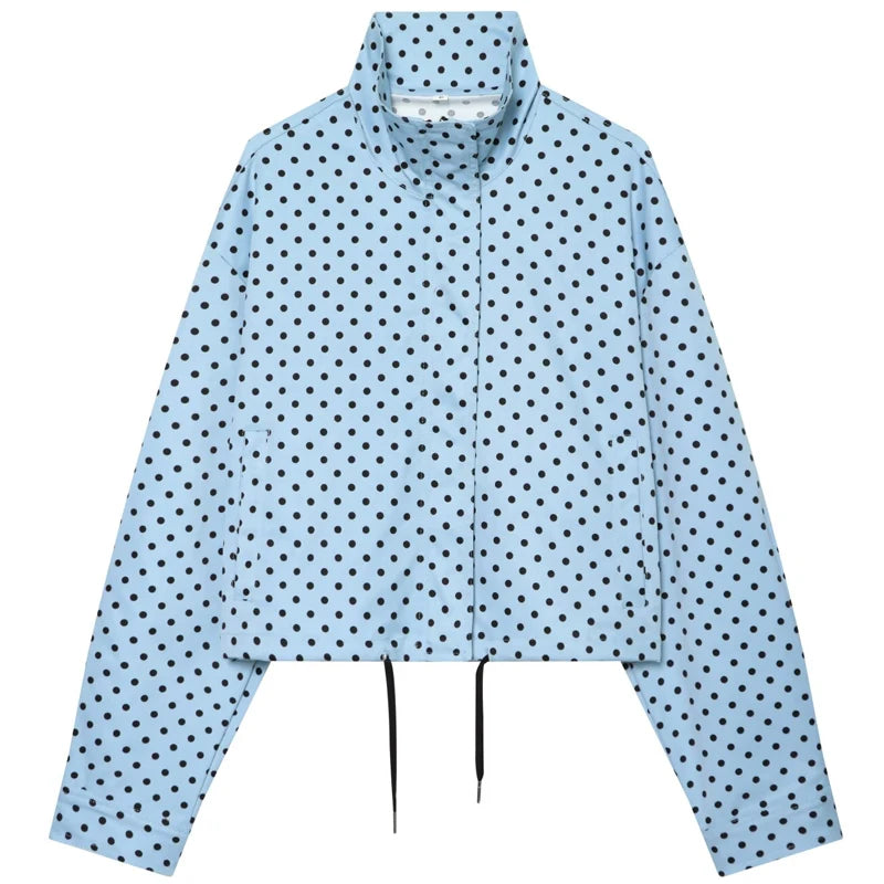 Damen Oversized Polka Dot Bomber Jacke Crop Zip-Up
