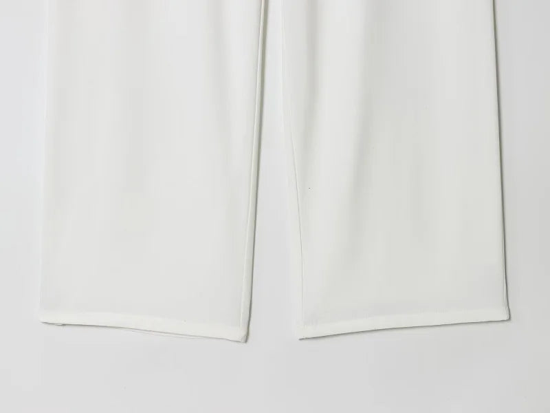 Weißes Wide-Leg Hosen-Set Damen – Lässige High-Waist Streetwear Hose mit Top