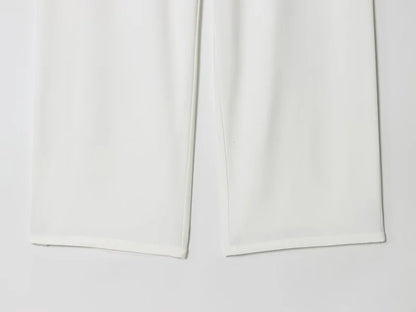 Weißes Wide-Leg Hosen-Set Damen – Lässige High-Waist Streetwear Hose mit Top