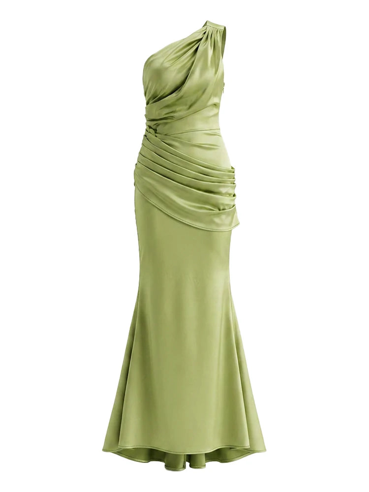 Drapiertes Satin-Maxikleid One-Shoulder - JWANOFFIZIELL