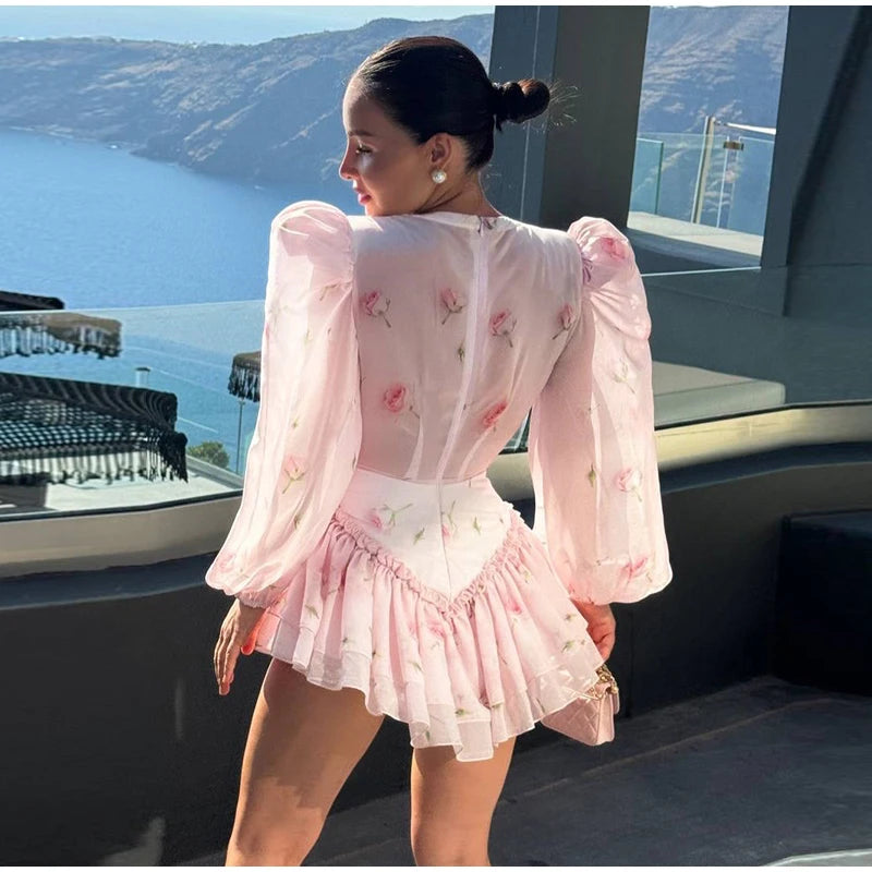 Rosen-Print Satin-Playsuit mit Rüschen - JWANOFFIZIELL