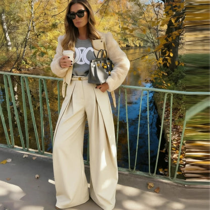 Damen weite Oversize-Hose, gestreift, elegant, Büro