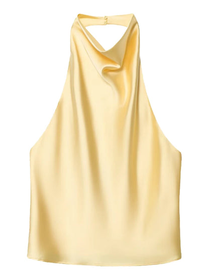 Damen Halter Satin Korsett Top Rückenfrei Elegant