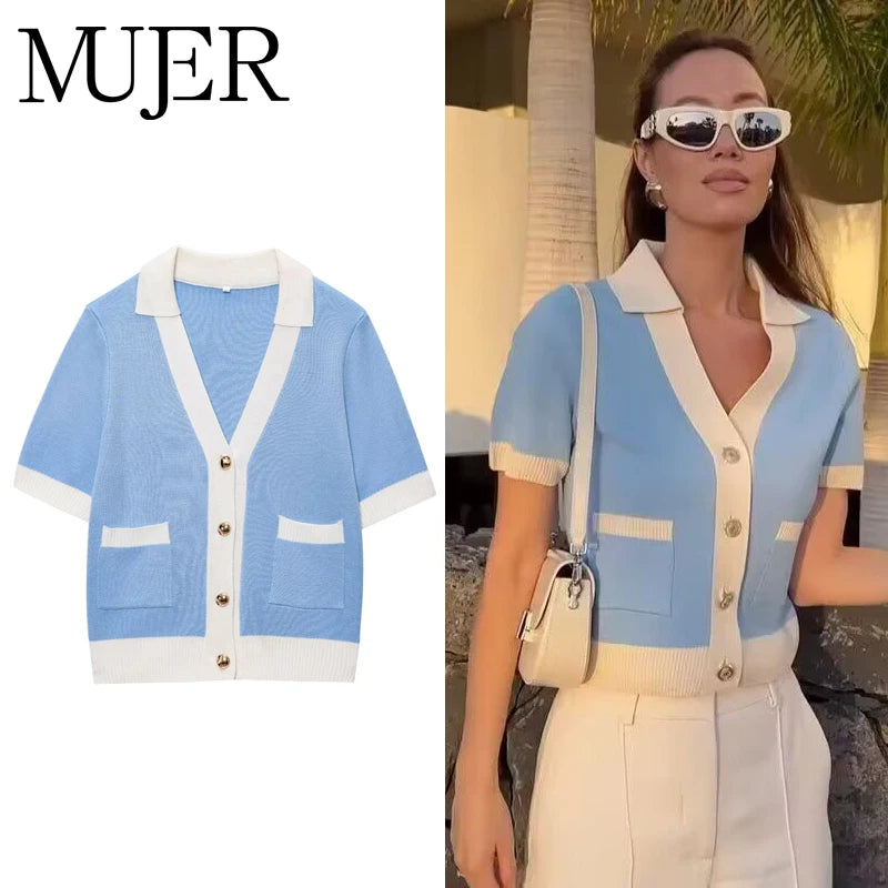 Kurzer Strick-Cardigan Damen – Kurzarm Crop Strickjacke mit Knöpfen