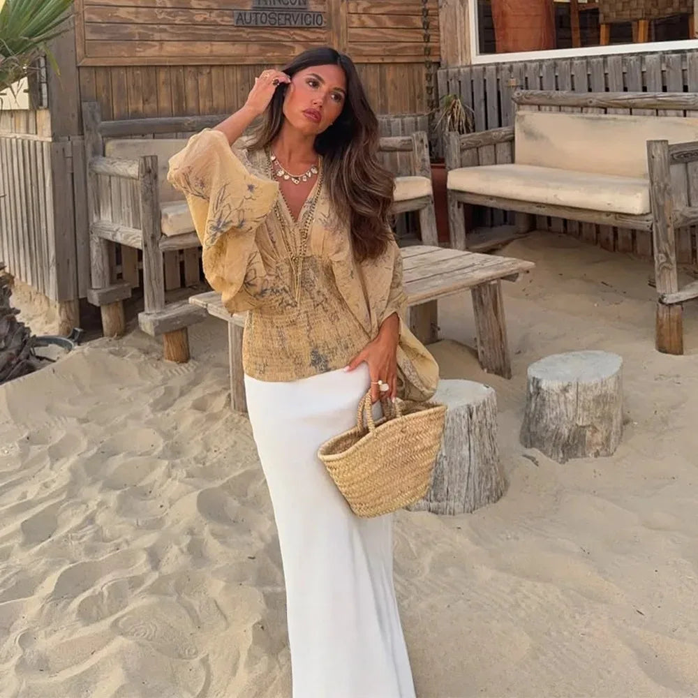 Boho Batik-Bluse mit V-Ausschnitt - JWANOFFIZIELL