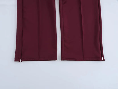 Vintage Damen Jacken-Set – Stehkragen Reißverschluss-Jacke & Elastische Hose Herbst/Frühling