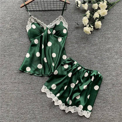 Damen Polka Dot Satin Cami Shorts Set mit Polsterung