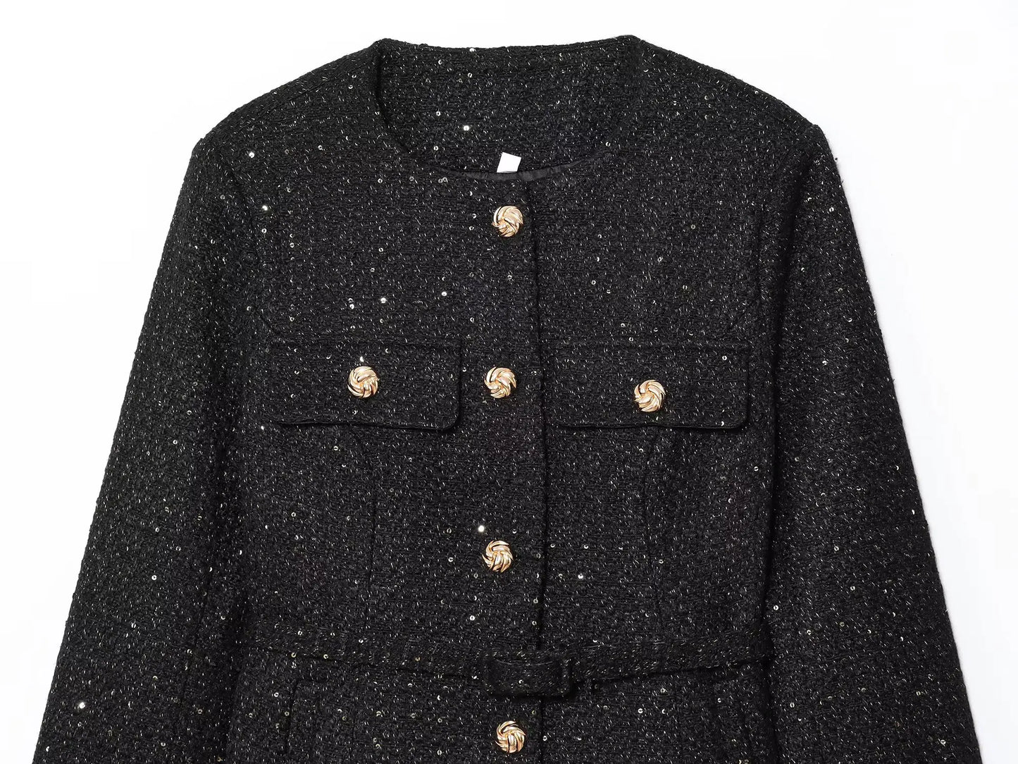 Luxuriöse Pailletten-Jacke mit Gürtel – Glamouröse Festliche Blazer-Jacke für Besondere Abende