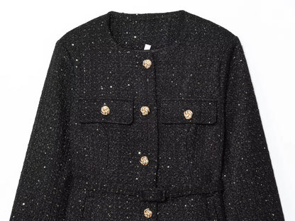 Luxuriöse Pailletten-Jacke mit Gürtel – Glamouröse Festliche Blazer-Jacke für Besondere Abende