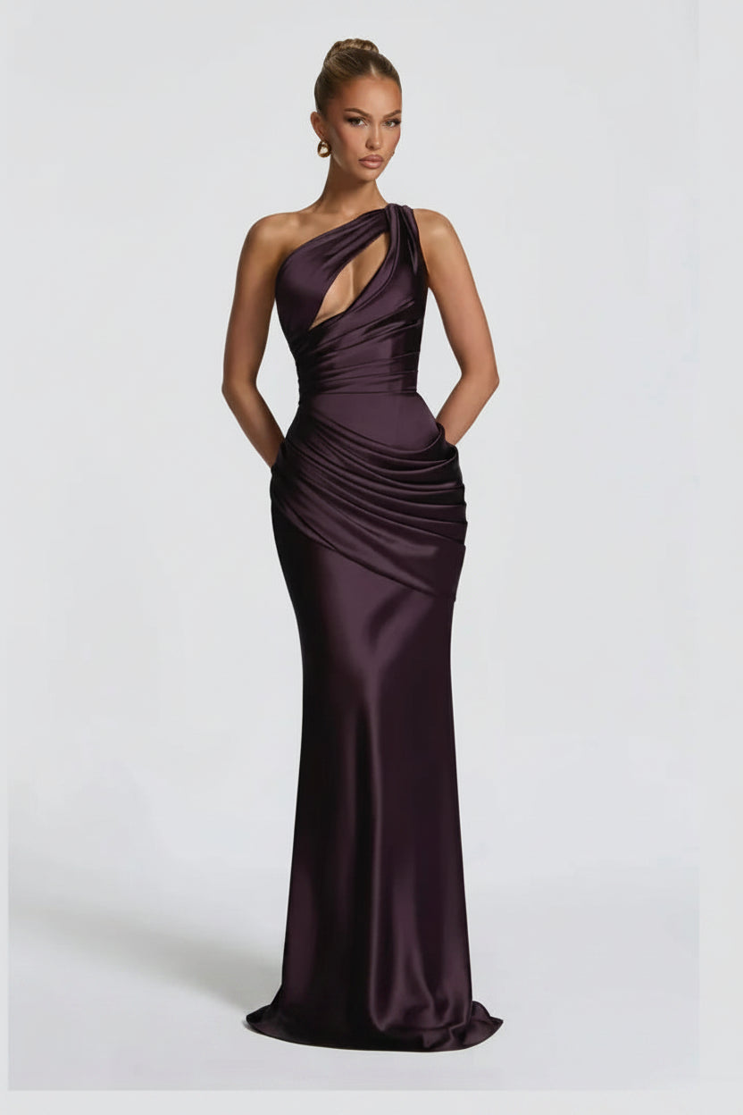 Drapiertes Satin-Maxikleid One-Shoulder - JWANOFFIZIELL
