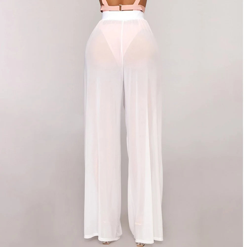 Transparente Mesh-Strandhose Damen – High-Waist Loose Fit Beach Cover-Up Sommer