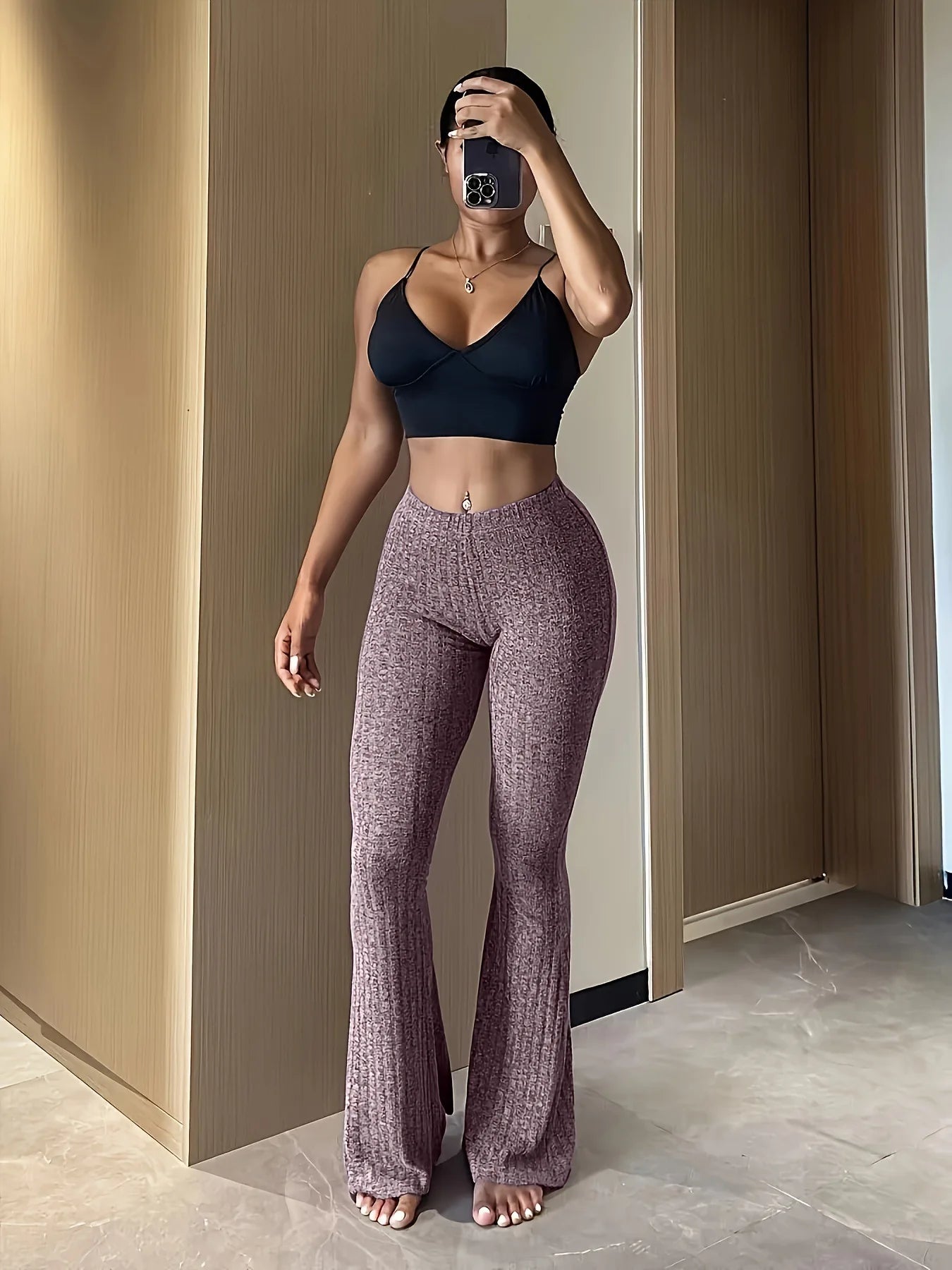 High-Waist-Schlaghose Damen – Y2K Slim Fit Stretch Figurbetonend Streetwear